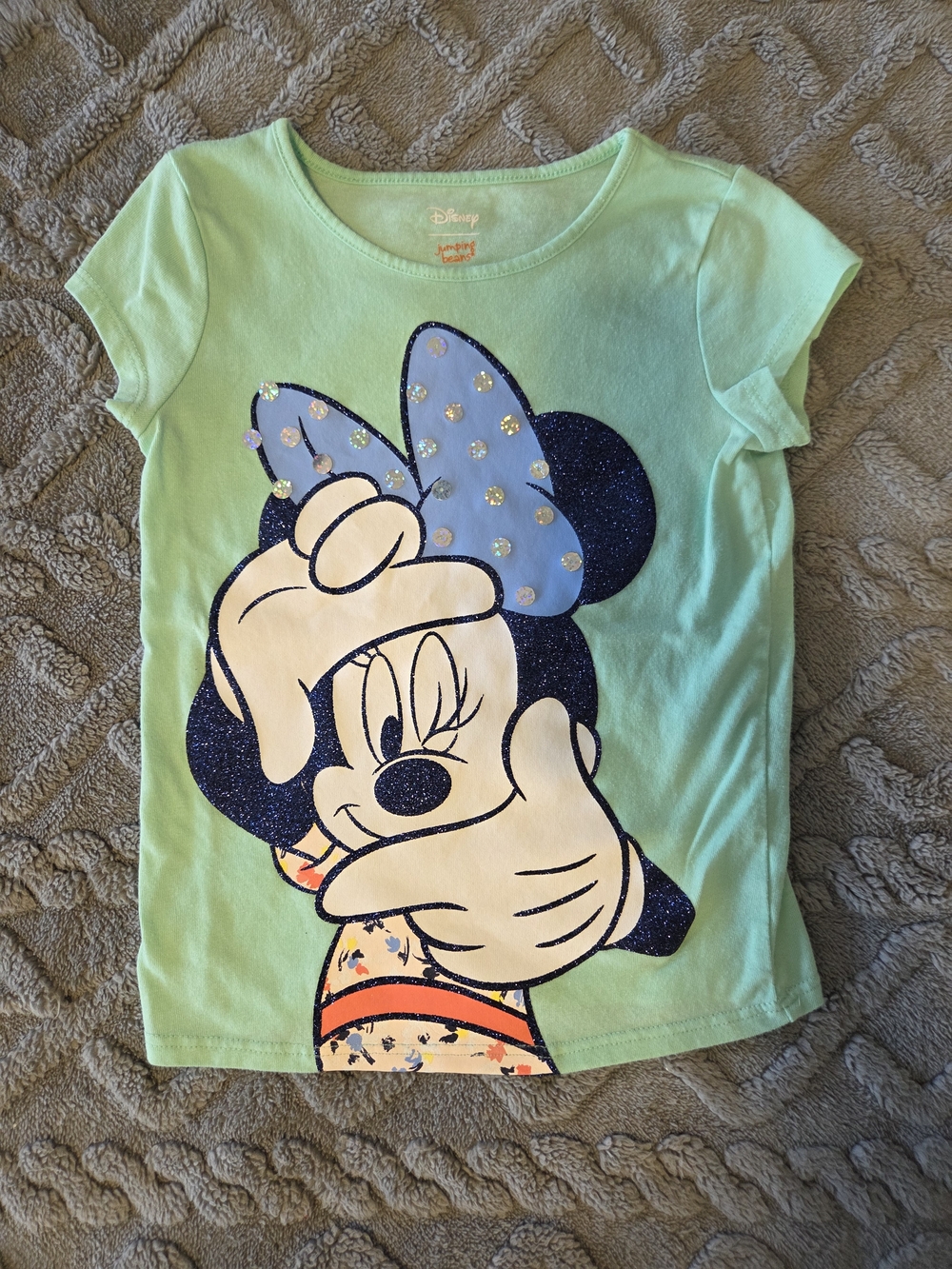 Disney Mint Green Minnie Mouse Glitter Bow Tee